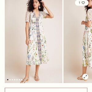 Anthropologie Donna Floral V-Neck Midi Dress